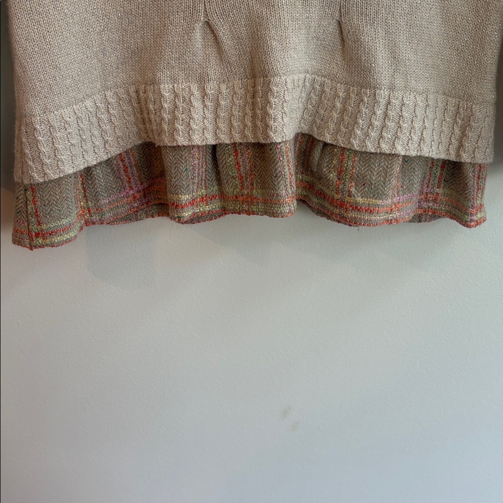 Anthropologie Field Flower Cardigan Sweater Size medium Button Peplum Hem cream - Picture 8 of 12